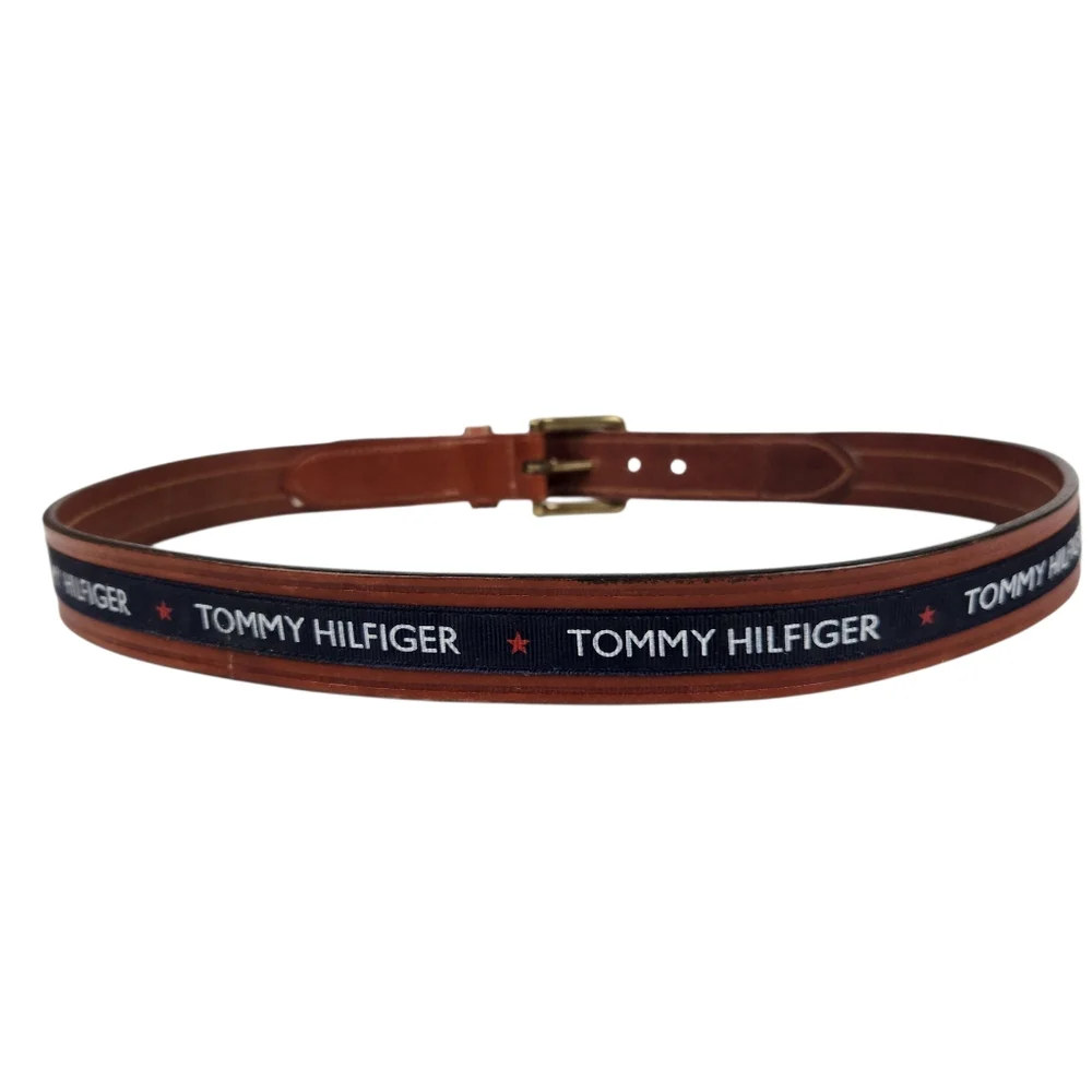 Tommy Hilfiger American Vintage Brown Leather Logo Belt 213210 Mens Size 34
